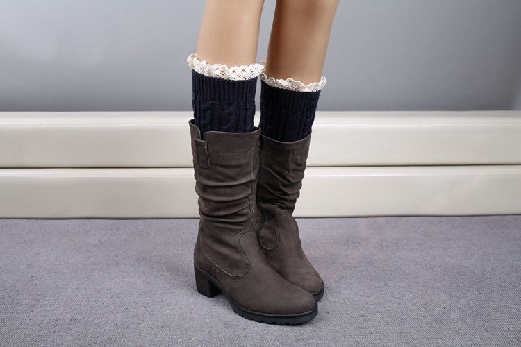 Womens Lace Trim Knit Boot Cuffs Crochet Thermal Short Leg Warmer Boot Toppers